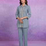 Blue Embroidered Pure Cotton Kurta with Palazzo Set