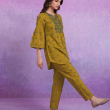 Mustard Dori Embroidery Kurti with Palazzo