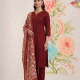 Ragini Maroon Embroidered Straight Suit Set with Dupatta