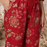 Dark Pink Metallic Print & Pearl Kurta Set