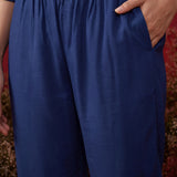 Navy Solid Cotton Straight Co-Ord Set
