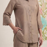 Zoa Beige Monochrome Embroidered Co-ord Set