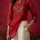 Blood Red Embroidered Chinon Tunic