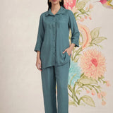 Zoa Teal Monochrome Embroidered Co-ord Set