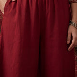 Red Embroidered Cotton Blend Kurta Set