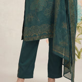 Kasni Teal Printed Suit Set with Dupatta
