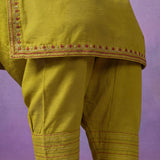 Green Embroidered Cotton blend Kurta Set