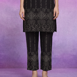Black Pure Cotton Bandhani Print Straight Kurta with Mirror Embroidery & Palazzo Set