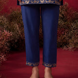 Navy Solid Cotton Straight Co-Ord Set