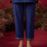 Navy Solid Cotton Straight Co-Ord Set