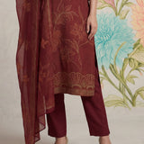 Kasni Maroon Printed Suit Set with Dupatta