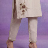 Ivory Cotton Blend Embroidered Kurta Set