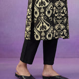 Black Ikat Printed Kurta Set with Dori Embroidery
