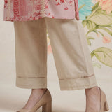 Rysa Light Pink Printed Linen A-line Kurta for Women