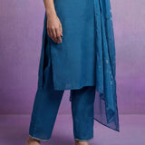 Blue Embroidered Straight Suit Set with Dupatta