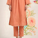 Malang Light Orange Embroidered A-line Kurta Set