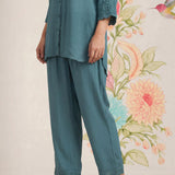 Zoa Teal Monochrome Embroidered Co-ord Set