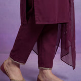 Wine Embroidered Straight Suit Set with Dupatta