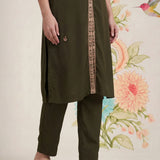 Olive Kurta Set With Intricate Embroidery
