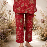 Dark Pink Metallic Print & Pearl Kurta Set