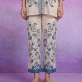 Blue Floral Placement Print Linen Co-ord Set