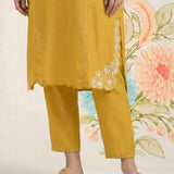 Saroja Yellow Embroidered A-line Kurta Set