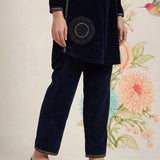 Firdaus Navy Embroidered Velvet Co-ord Set for Women