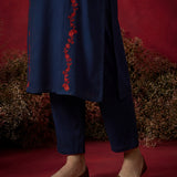 Navy Blue Embroidered Cotton Blend Everyday Kurta