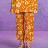 Mustard Floral Printed Viscose Rayon Dori Embroidered Straight Co-ord Set
