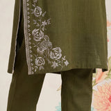 Sarina Olive Embroidered Cotton Co-ord Set for Women