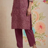 Iraavat Wine Embroidered Cotton Kurta Set