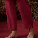 Fuchsia Embroidered Cotton Blend Regular Kurta Set