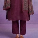 Wine Embroidered Suit Set with Dupatta