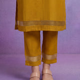 Mustard Embroidered Suit Set with contrast Dupatta