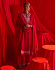 Red Embroidered Georgette Kurta Set