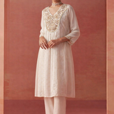 Imara Ivory Embroidered Georgette Kurta Set for Women