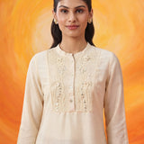 Sehr Ivory Embroidered Silk Kurti