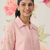 Pink Embroidered Linen Co-ord Set