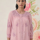 Savera Baby Pink Embroidered Chiffon A-line Top