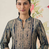 Anika Blue Printed Chanderi Straight Kurta