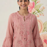 Saaj Light Pink Embroidered Cotton Blend Kurta