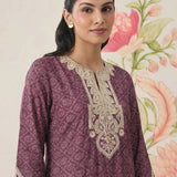 Pihu Purple Cotton Blend Printed Kurta set