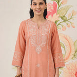 Zainab Light Orange Cotton Blend Embroidered A-line Kurta Set
