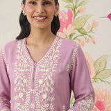 Yashvi Pink Cotton Blend Embroidered Kurta