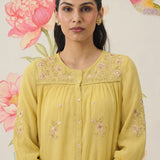 Savera Lemon Yellow Embroidered Chiffon A-line Top