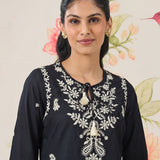Afiya Black Cotton Blend Embroidered Kurti