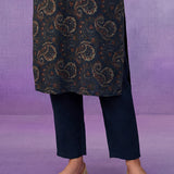 Blue Embroidered Straight Kurta Set