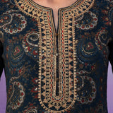 Blue Embroidered Straight Kurta Set
