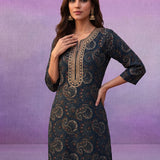 Blue Embroidered Straight Kurta Set