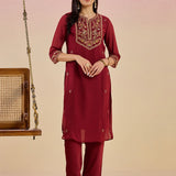 Fuchsia Kurta Set With Embroidery